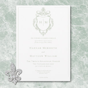 Elegant Grön Chinoiserie Fågel & Vapen Wedding Inbjudningar