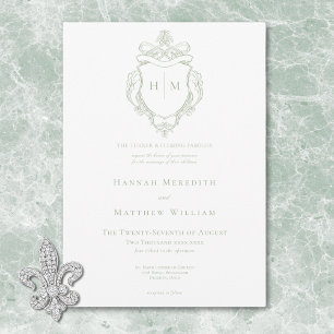 Elegant Grön Chinoiserie Fågel & Vapen Wedding Inbjudningar