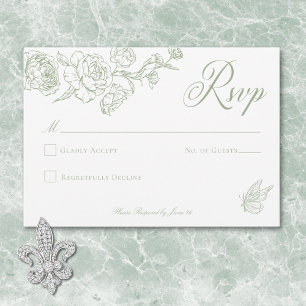 Elegant Grön Chinoiserie Fågel & Vapen Wedding OSA Kort