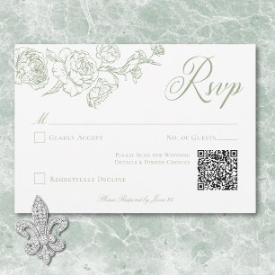 Elegant Grön Chinoiserie Fågel & Vapen Wedding QR OSA Kort