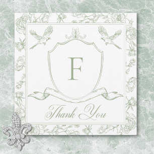 Elegant Grön Chinoiserie Fågel & Vapen Wedding Tack Kort