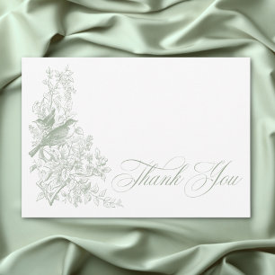 Elegant grön chinoiserie natur fåglar baby shower tack kort