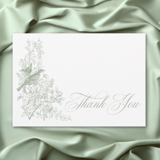 Elegant grön chinoiserie natur fåglar baby shower tack kort (Elegant Green Chinoiserie Nature Birds Baby Shower Thank You Card)