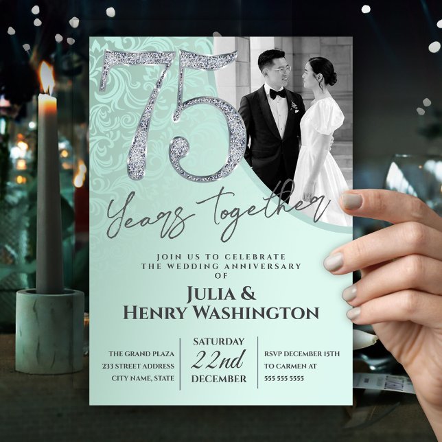 Elegant grön diamant 75-års bröllopsjubileum  inbjudningar (Skapare uppladdad)