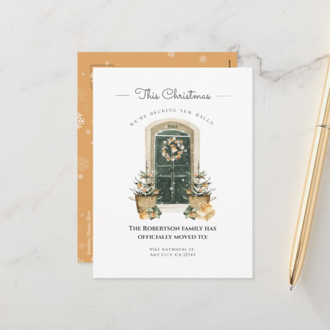 Elegant grön dörr Vinter Ny Hem Annonsering Helg Vykort (Fram/Back In Situ)