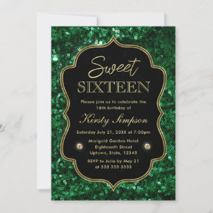 Elegant grön falsk glitter & guld vinter Sweet 16 Inbjudningar