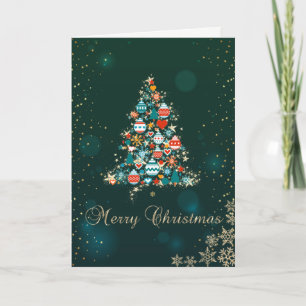 Elegant grön, Färgstark julgran, Snöflingor Helgkort
