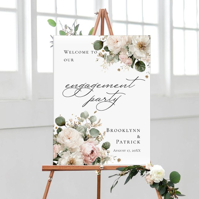 Elegant grön floral förlovningsfest välkomstskylt poster (Skapare uppladdad)