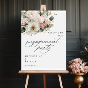 Elegant grön floral Förlovningsfest välkomstskylt Poster