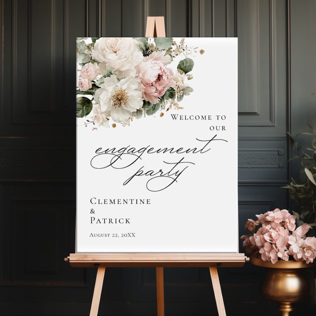 Elegant grön floral Förlovningsfest välkomstskylt Poster (Skapare uppladdad)