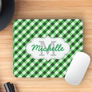 Elegant grön gingham-mönster personligt namn musmatta