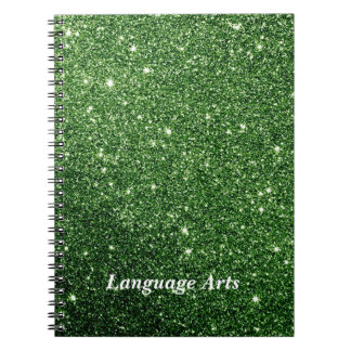 Elegant grön glitter anpassad skola anteckningsbok