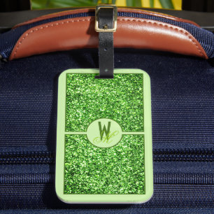 Elegant grön glitter monogram bagagebricka