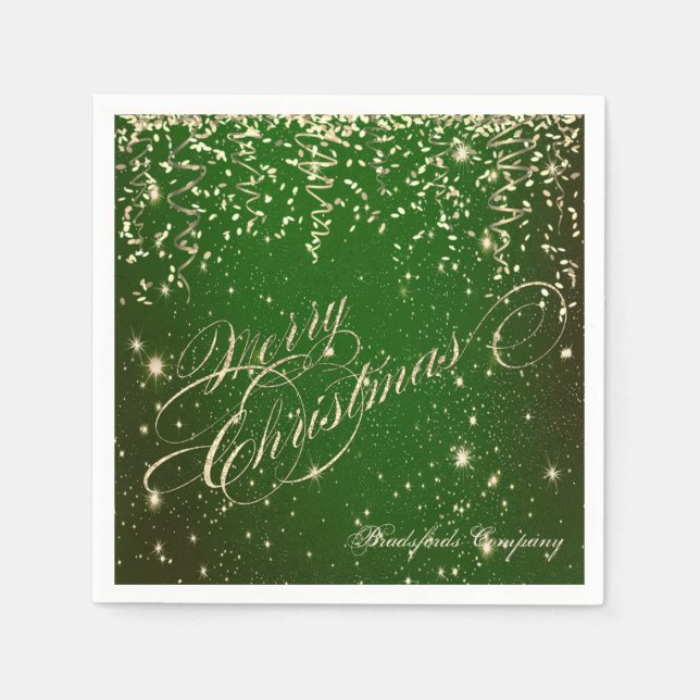 Elegant grön, God Jul ,Guldkonfetti Pappersservett (Framsidan)