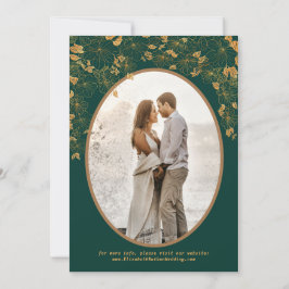 Elegant grön & guld Blommig Fågel Anpassad Foto Spara Datumet