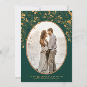 Elegant grön & guld Blommig Fågel Anpassad Foto Spara Datumet