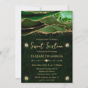 Elegant Grön Guld Glitter Agat Sweet Sixteen Inbjudningar