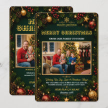 Elegant grön guld jul firande fotokort