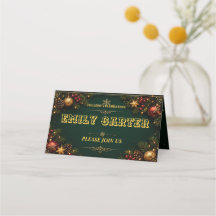 Elegant grön guld jul platskort