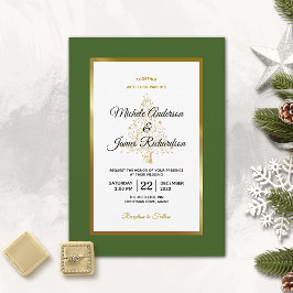 Elegant grön guld julgran bröllop inbjudningar