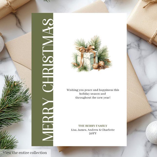 Elegant grön guld julklapps digital kort (Elegant Green Gold Christmas Tree Digital Card)