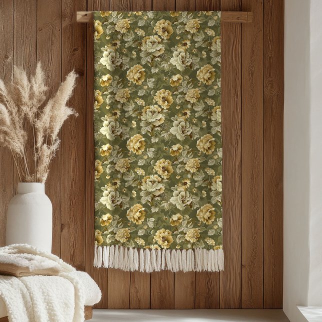 Elegant grön guld kast botanisk chic accent fleecefilt (Elegant Green Gold Throw Botanical Chic Accent)