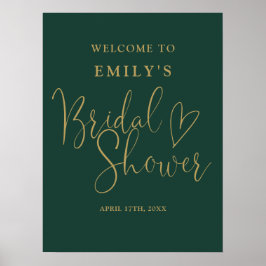 Elegant grön guld skrivstil Bröllopsdusch Välkomst Poster