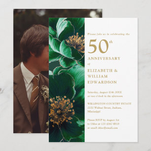 Elegant grön guldblommig 50-årsjubileumsfoto inbjudningar