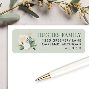 Elegant grön guldblommig grönska adress returadress etikett