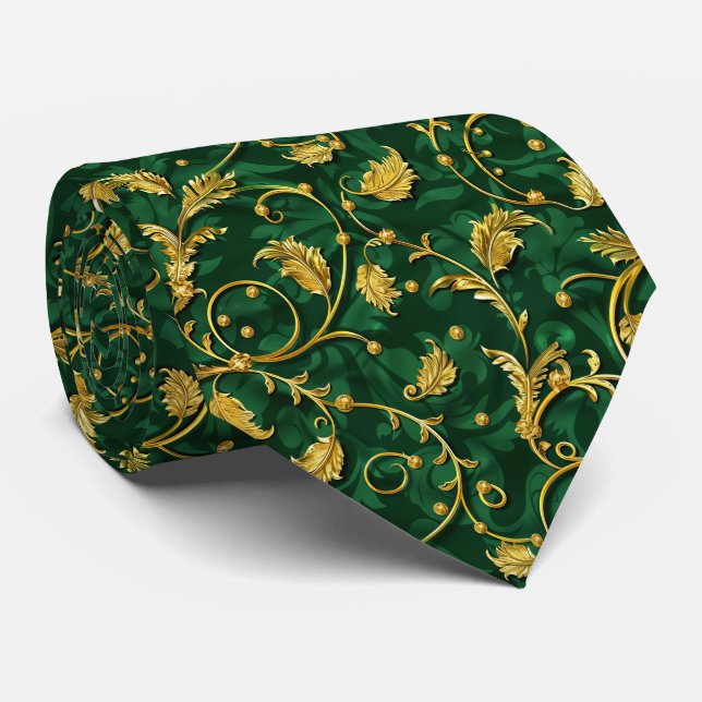 Elegant grön guldmosaikk mönster slips (Rullad)