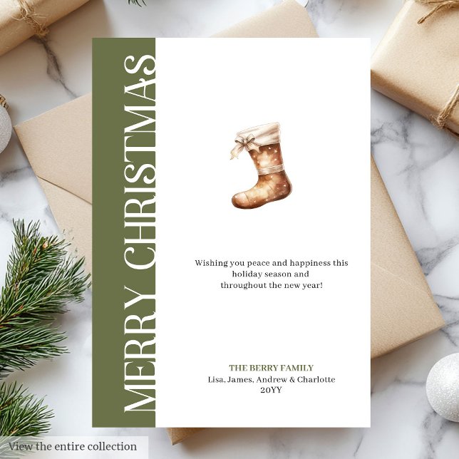 Elegant grön guldskrift julhälsning julkort (Elegant Green Gold Script Christmas Greeting)