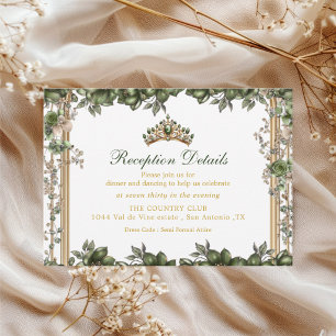 Elegant grön gyllene tiara blomster Quinceañera Tilläggskort