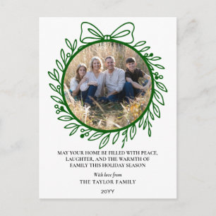Elegant grön handritad båge krans jul helg vykort