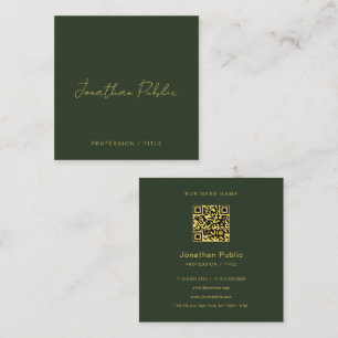 Elegant grön handskriven skript guld text QR-kod Fyrkantigt Visitkort