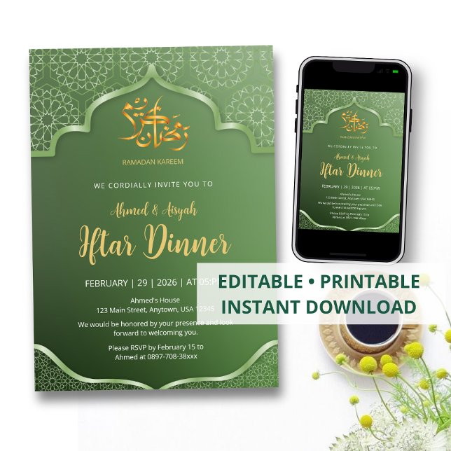 Elegant grön islamisk geometrisk mönster Iftar Inbjudningar (Skapare uppladdad)