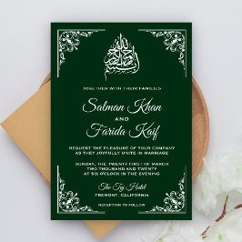 Elegant grön islamisk muslimsk bröllopsinbjudan inbjudningar