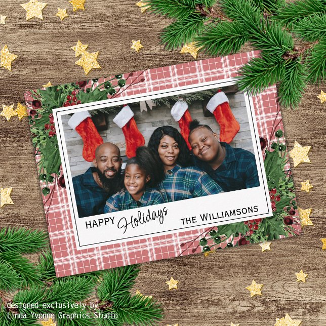 Elegant grön järnek röda bär Botanisk lövverk Vykort (Skapare uppladdad)