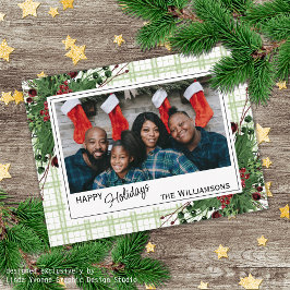 Elegant grön julkrans röda bär Botanisk lövverk Vykort