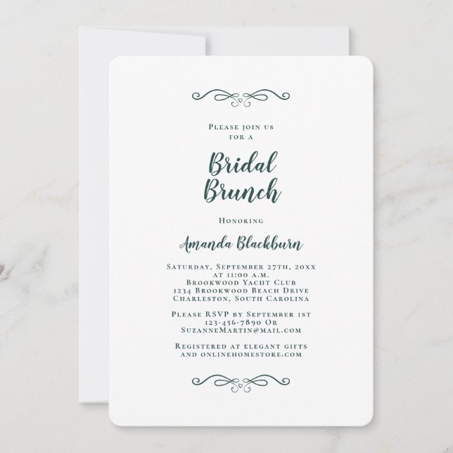 Elegant grön kalligrafi bröllopsbrunch  inbjudningar (Framsida)