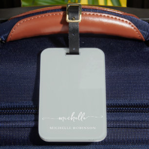 Elegant grön kalligrafisk typsnittsmonogramnamn bagagebricka