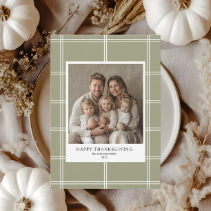 Elegant grön karamellrandig familjefoto tacksgivin inbjudningar