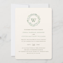 Elegant grön krans vattenfärg bröllop inbjudningar