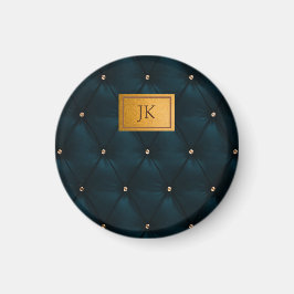 Elegant grön läder,Diamanter,Monogram Magnet