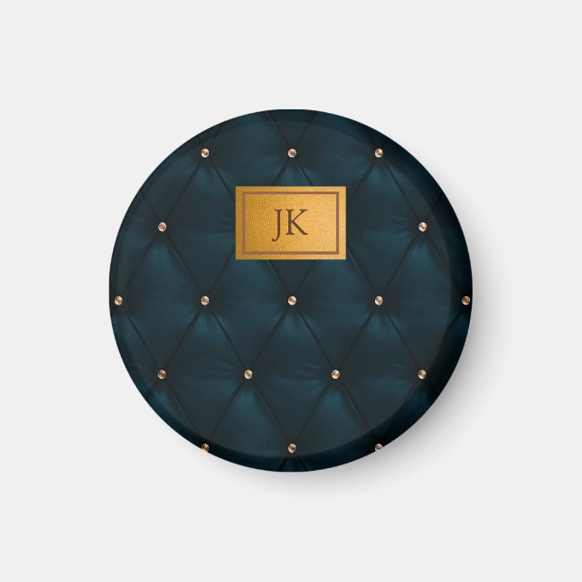 Elegant grön läder,Diamanter,Monogram  Magnet (Framsidan)