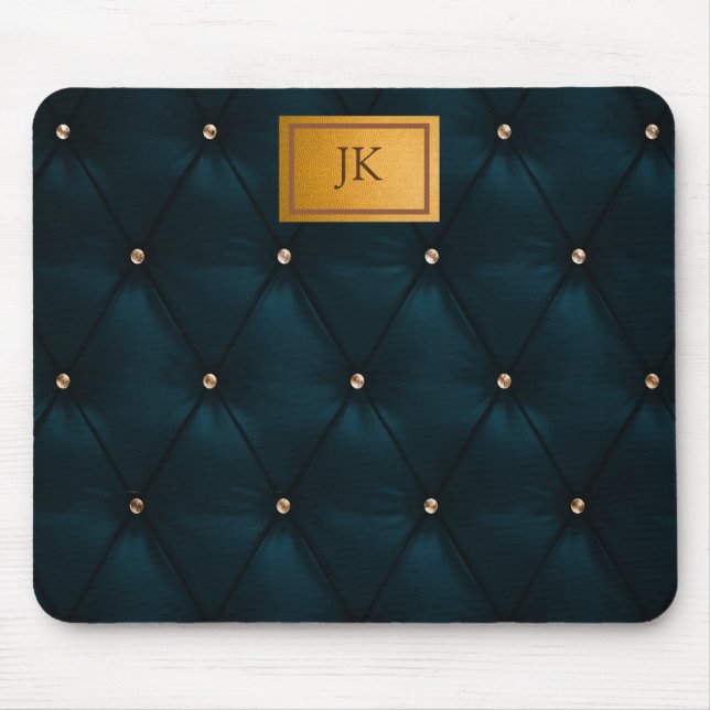 Elegant grön läder,Diamanter,Monogram   Musmatta (Framsidan)