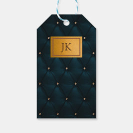 Elegant grön läder,Diamanter,Monogram Presentetikett