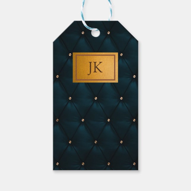 Elegant grön läder,Diamanter,Monogram  Presentetikett (Framsidan)