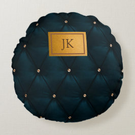 Elegant grön läder,Diamanter,Monogram Rund Kudde