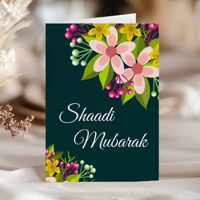 Elegant Grön Livlig Blommig Shaadi Mubarak Kort (Skapare uppladdad)