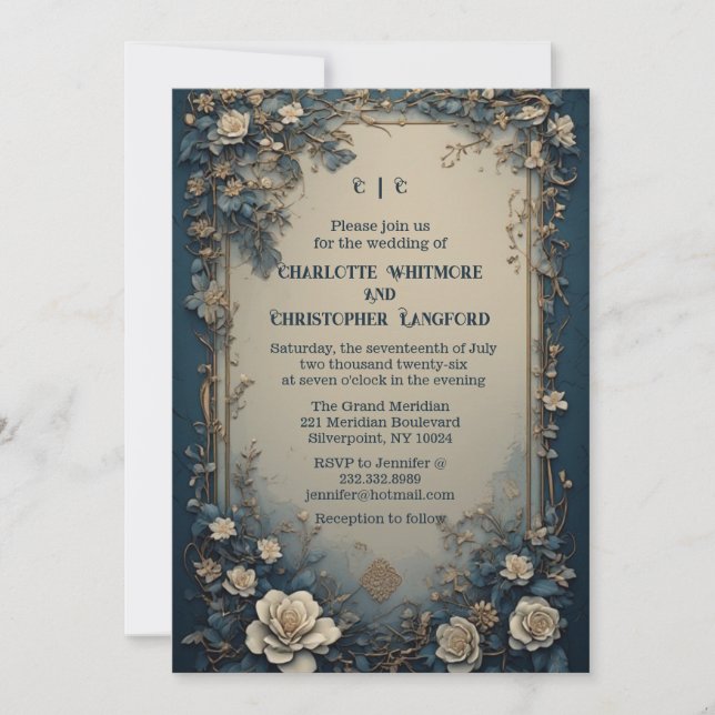 Elegant grön lyxig vit rosor blommande bröllop inbjudningar (Framsida)